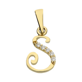 Literka złota S  z cyrkoniami nr ZQ ZQS cyrkonie, próba 585