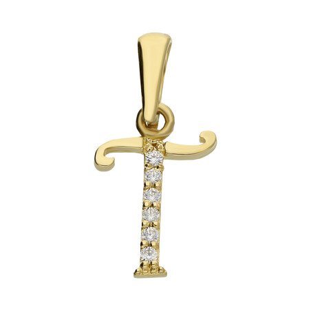 Literka złota T z cyrkoniami nr ZQ ZQT cyrkonie, próba 585