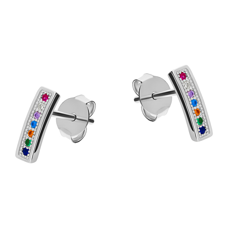 Kolczyki srebrne kreska z kolorowymi cyrkoniami/sztyft DA762 mix próba 925