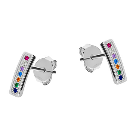 Kolczyki srebrne kreska z kolorowymi cyrkoniami/sztyft DA762 mix próba 925