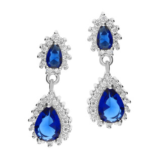Kolczyki srebrne krople z niebieską i białymi cyrkoniami/sztyft HS131-2 szafirowy próba 925