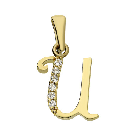 Literka złota U z cyrkoniami nr ZQ ZQU cyrkonie, próba 585