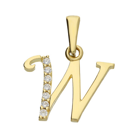 Literka złota W z cyrkoniami nr ZQ ZQW cyrkonie, próba 585