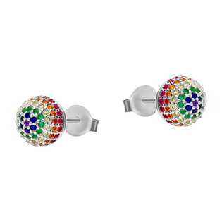 Kolczyki srebrne wypukła kulka z kolorowymi cyrkoniami/sztyft HS874 próba 925