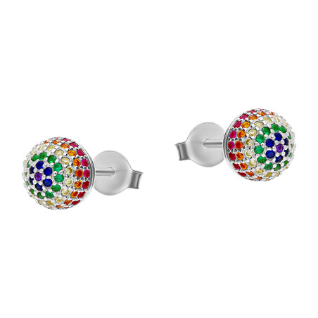Kolczyki srebrne wypukła kulka z kolorowymi cyrkoniami/sztyft HS874 próba 925