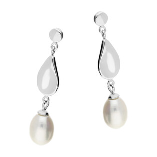 Kolczyki srebrne z perłą jubilerską na kropli/sztyft HS1391 ROD próba 925