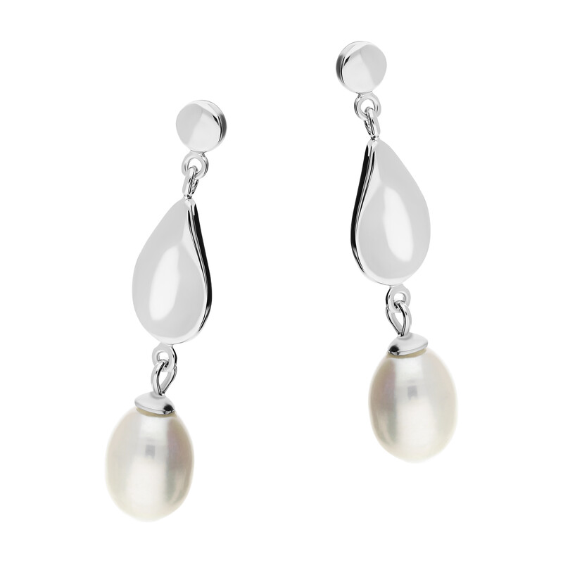 Kolczyki srebrne z perłą jubilerską na kropli/sztyft HS1391 ROD próba 925