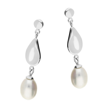 Kolczyki srebrne z perłą jubilerską na kropli/sztyft HS1391 ROD próba 925