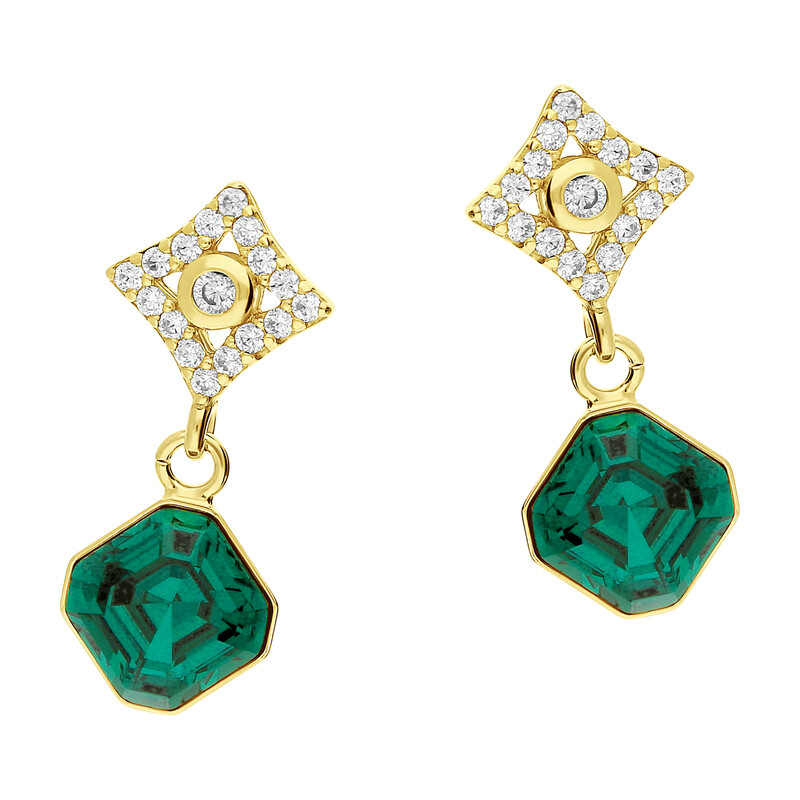 Kolczyki pozłacane SPARK z zielonym kryształem Swarovski/sztyft CQ KCG44806EM próba 925