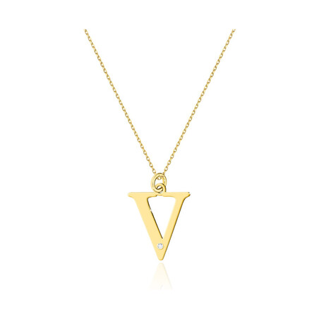 Literka złota V z diamentem  BE C-69 V próba 585