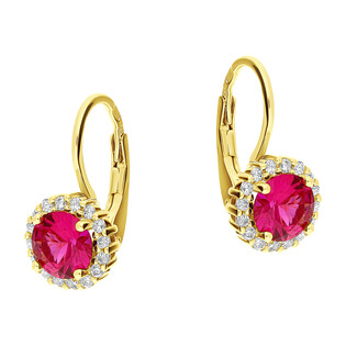 Kolczyki złote czerwona okrągła cyrkonia/big.zam.  DJ 0032OK 6mm ROS próba 375