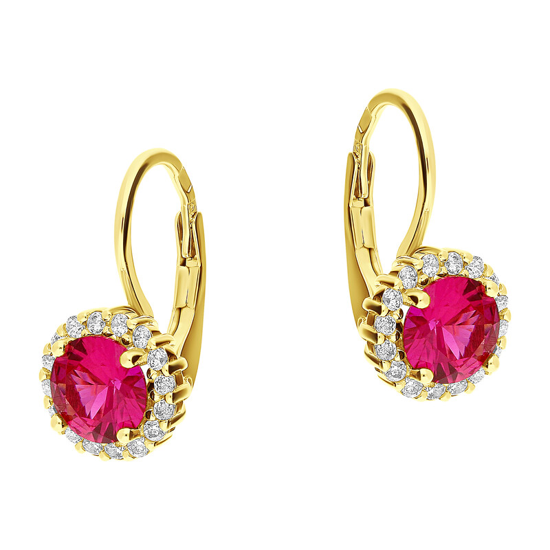 Kolczyki złote czerwona okrągła cyrkonia/big.zam.  DJ 0032OK 6mm ROS próba 375