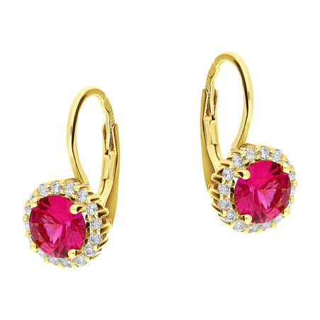 Kolczyki złote czerwona okrągła cyrkonia/big.zam.  DJ 0032OK 6mm ROS próba 375