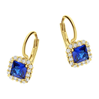 Kolczyki złote szafirowa kwadratowa cyrkonia/big.zam.  DJ 0045SQ 5x5mm SA próba 375