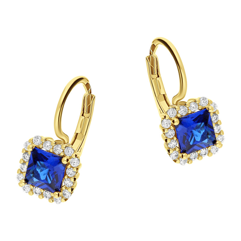 Kolczyki złote szafirowa kwadratowa cyrkonia/big.zam.  DJ 0045SQ 5x5mm SA próba 375