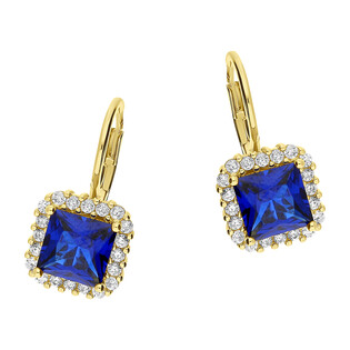 Kolczyki złote kwadratowa szafirowa cyrkonia/big.zam. DJ 0045SQ 6x6mm SA próba 375