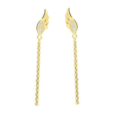 Kolczyki pozłacane skrzydło z cyrkoniami i łańcuszkami anker/sztyft  HS DA335 GOLD próba 925
