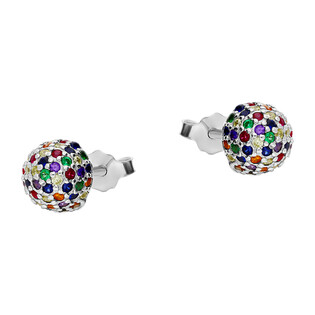 Kolczyki srebrne kulka 6mm z kolorowymi kamieniami/sztyft DA211 próba 925