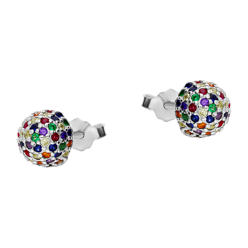Kolczyki srebrne kulka 6mm z kolorowymi kamieniami/sztyft DA211 próba 925