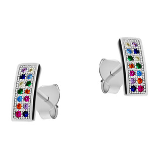 Kolczyki srebrne kreska z kolorowymi cyrkoniami/sztyft DA762-1 mix próba 925