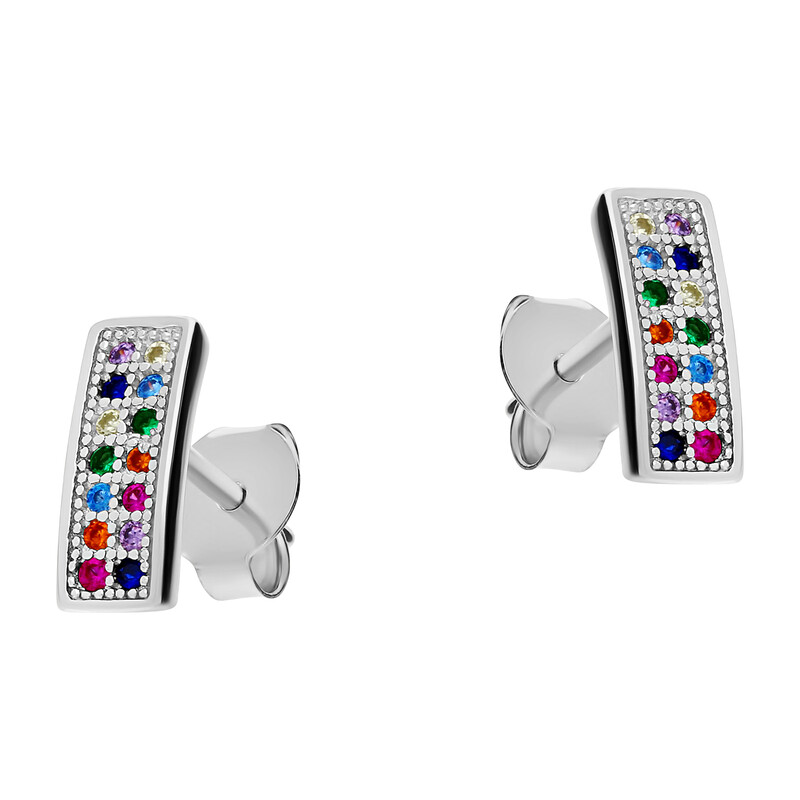 Kolczyki srebrne kreska z kolorowymi cyrkoniami/sztyft DA762-1 mix próba 925