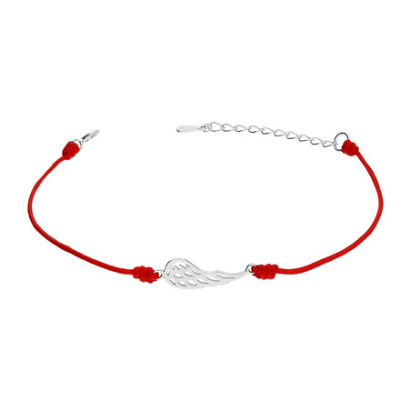 Bransoleta srebrna ażurowe skrzydło na czerwonym sznurku HS784 czerwony próba 925