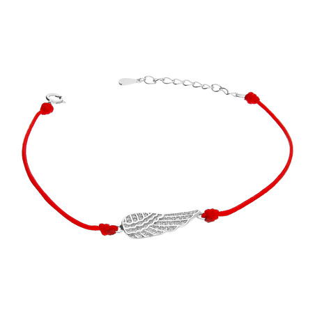 Bransoleta srebrna skrzydło z cyrkoniami na czerwonym sznurku HS1045 czerwony próba 925