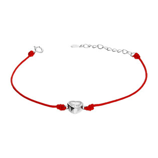 Bransoleta srebrna serce z cyrkonią w środku na czerwonym sznurku HS1140 czerwony próba 925