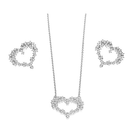 Komplet srebrny naszyjnik i kolczyki serce z cyrkoniami JA1113 ROD próba 925