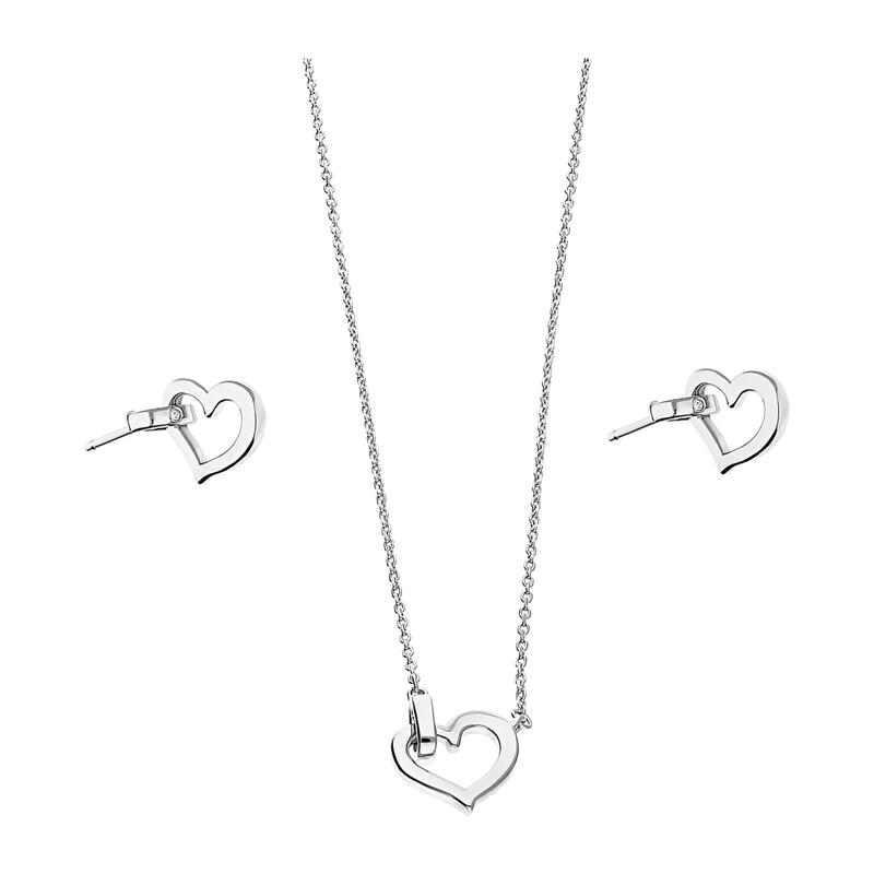Komplet srebrny kolczyki i naszyjnik serce z cyrkoniami i owalem  JA1114 ROD próba 925