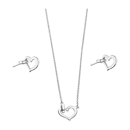 Komplet srebrny kolczyki i naszyjnik serce z cyrkoniami i owalem  JA1114 ROD próba 925