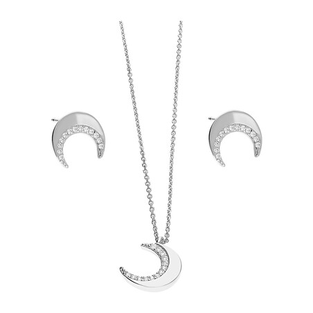 Komplet srebrny naszyjnik i kolczyki księżyc z cyrkoniami  JA1122 ROD próba 925