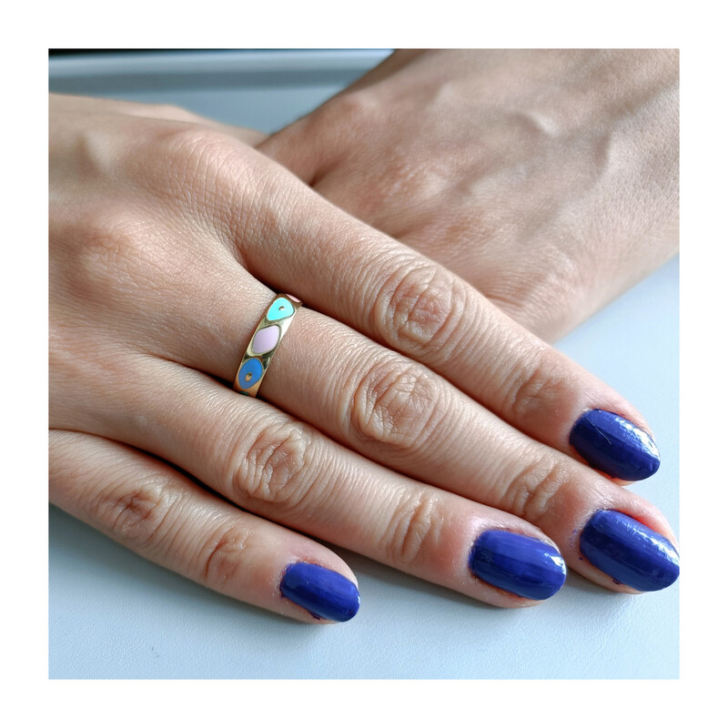 Pierścionek złoty kleksy z kolorową emalią AR XAR6941-1 próba 375