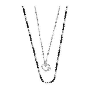 Naszyjnik srebrny serce z cyrkoniami i czarne kulki PW NEW 18 ROD próba 925