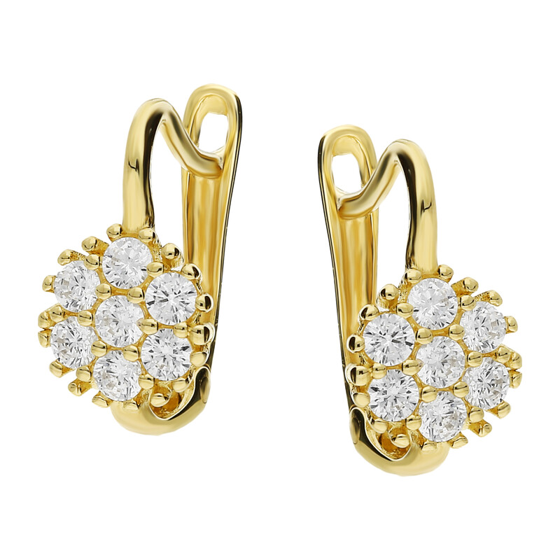 Kolczyki złote kwiatki z cyrkoniami/ang. zapięcie 