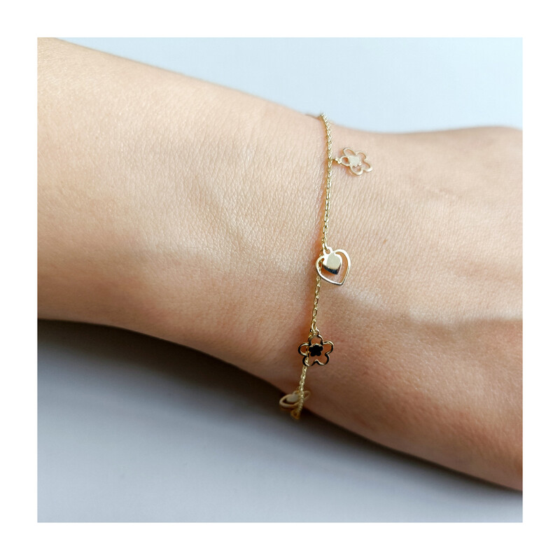 Bransoleta złota wiszące kwiatki i serca/rolo AR X6FOR6B6041-X próba 585