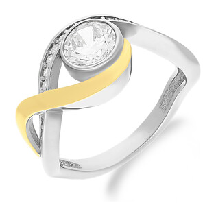 Pierścionek srebrny okrągła cyrkonia i fale PX 515_AU375 blaszka gold