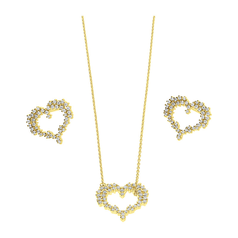 Komplet pozłacany kolczyki i naszyjnik serce z cyrkoniami  JA1113 GOLD próba 925