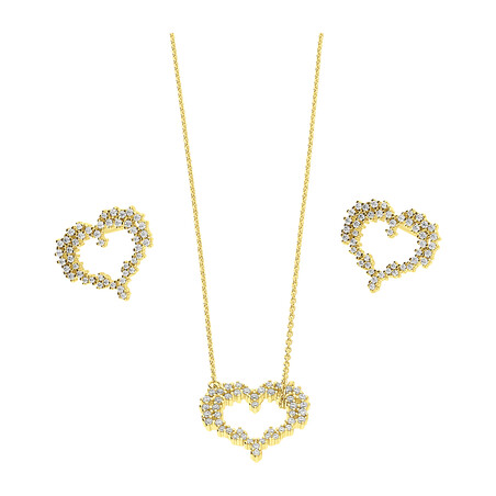 Komplet pozłacany kolczyki i naszyjnik serce z cyrkoniami  JA1113 GOLD próba 925