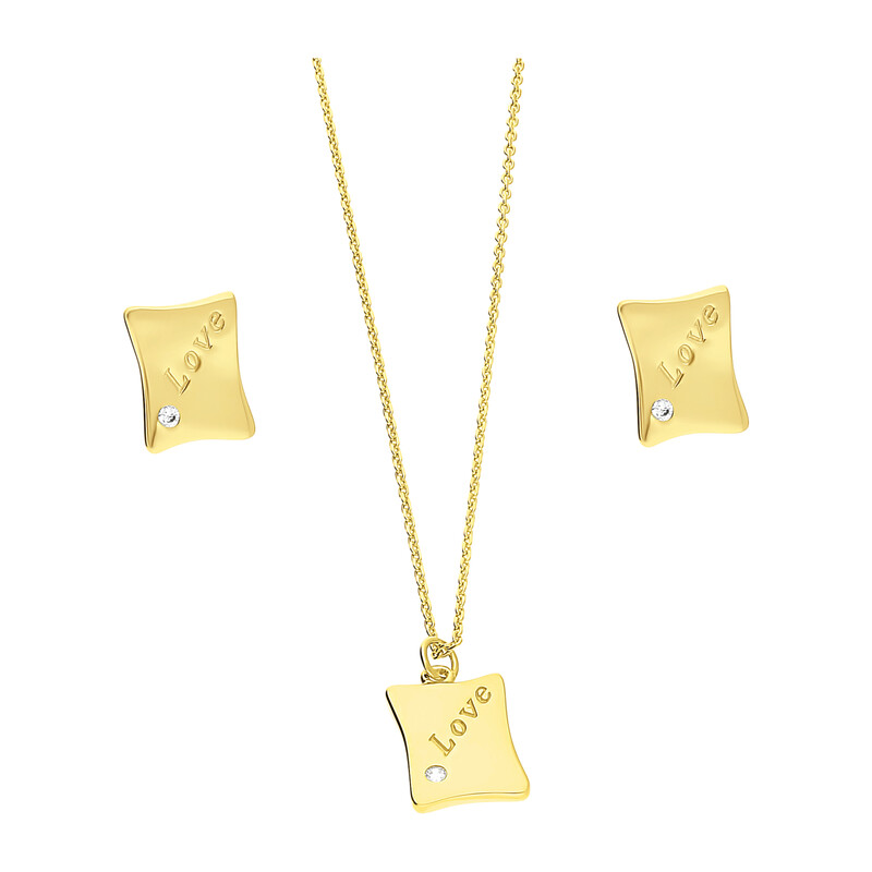 Komplet pozłacany kolczyki i naszyjnik blaszka z napisem Love JA1116 GOLD próba 925