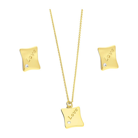 Komplet pozłacany kolczyki i naszyjnik blaszka z napisem Love JA1116 GOLD próba 925