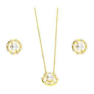 Komplet pozłacany kolczyki i naszyjnik z białą perłą  JA1121 GOLD próba 925