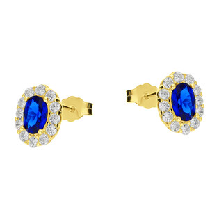 Kolczyki złote z owalną szafirową cyrkonią/sztyft MZ T5-C-50-CZ-SA próba 585