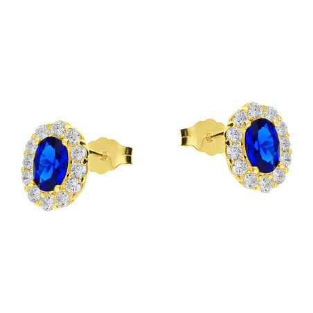 Kolczyki złote z owalną szafirową cyrkonią/sztyft MZ T5-C-50-CZ-SA próba 585
