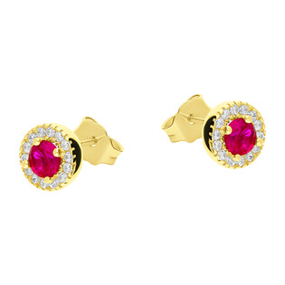 Kolczyki złote okrągła czerwona cyrkonia/sztyft MZ T23-E-236-CZ-T23-P-1874-CZ-Re próba 375