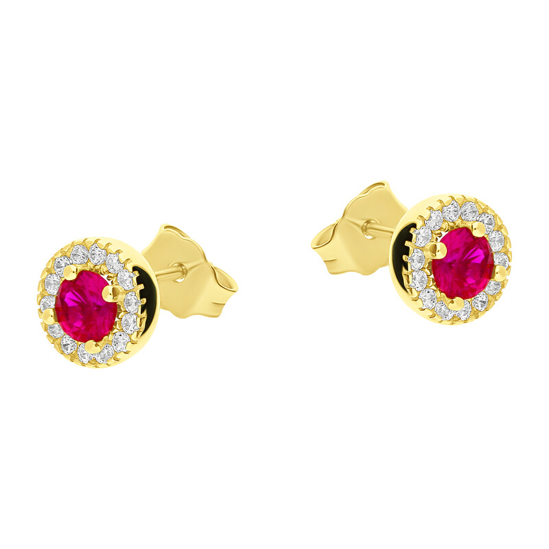 Kolczyki złote okrągła czerwona cyrkonia/sztyft MZ T23-E-236-CZ-T23-P-1874-CZ-Re próba 375