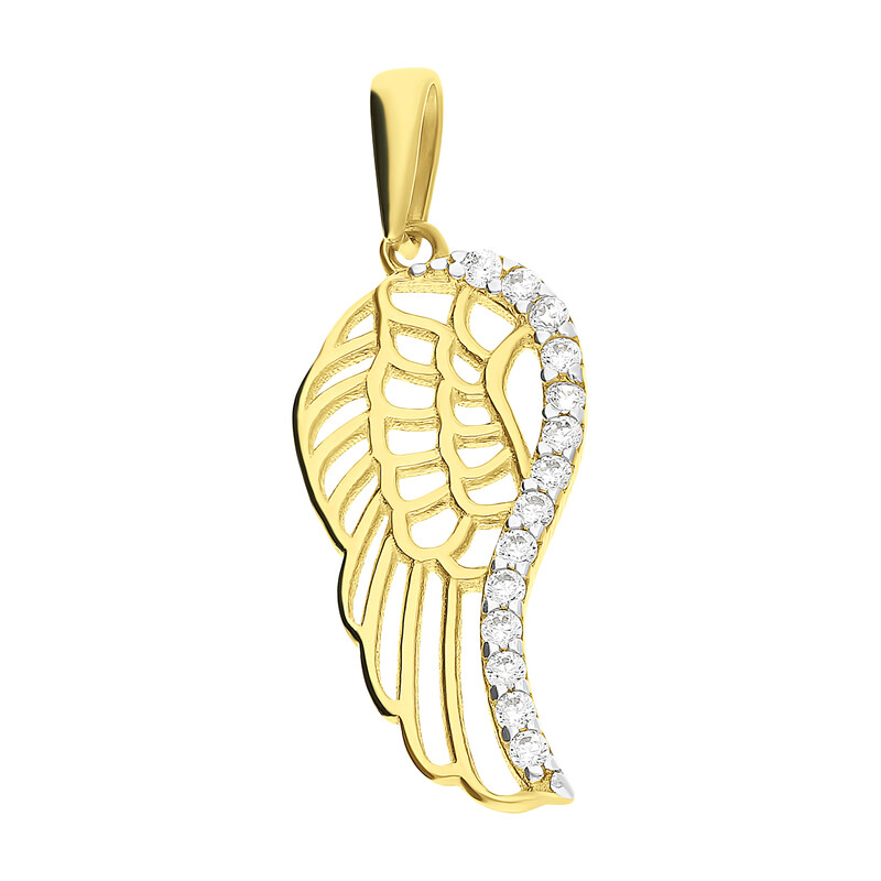Zawieszka złota ażurowe skrzydło z cyrkoniami bokiem MZ T23-P-292-CZ próba 375