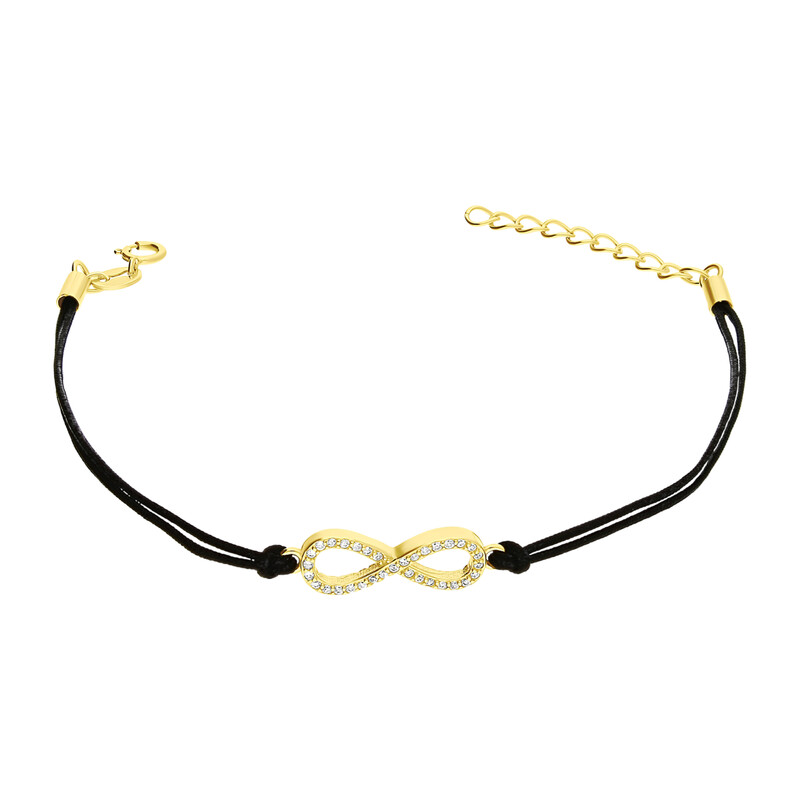 Bransoleta pozłacana infinity z cyrkoniami na czarnym sznurku PW NEW 294 GOLD czarny próba 925
