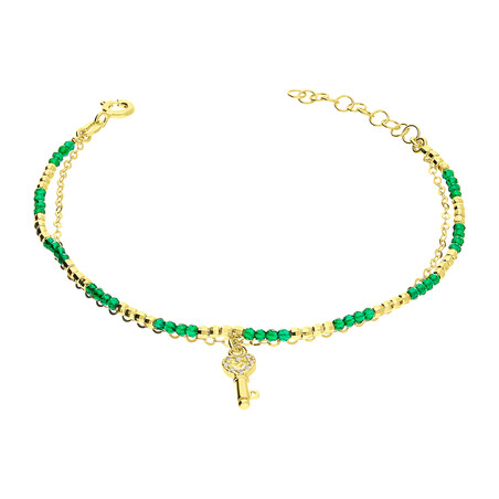 Bransoleta pozłacana klucz z cyrkoniami i zielone kulki PW NEW 194 GOLD próba 925