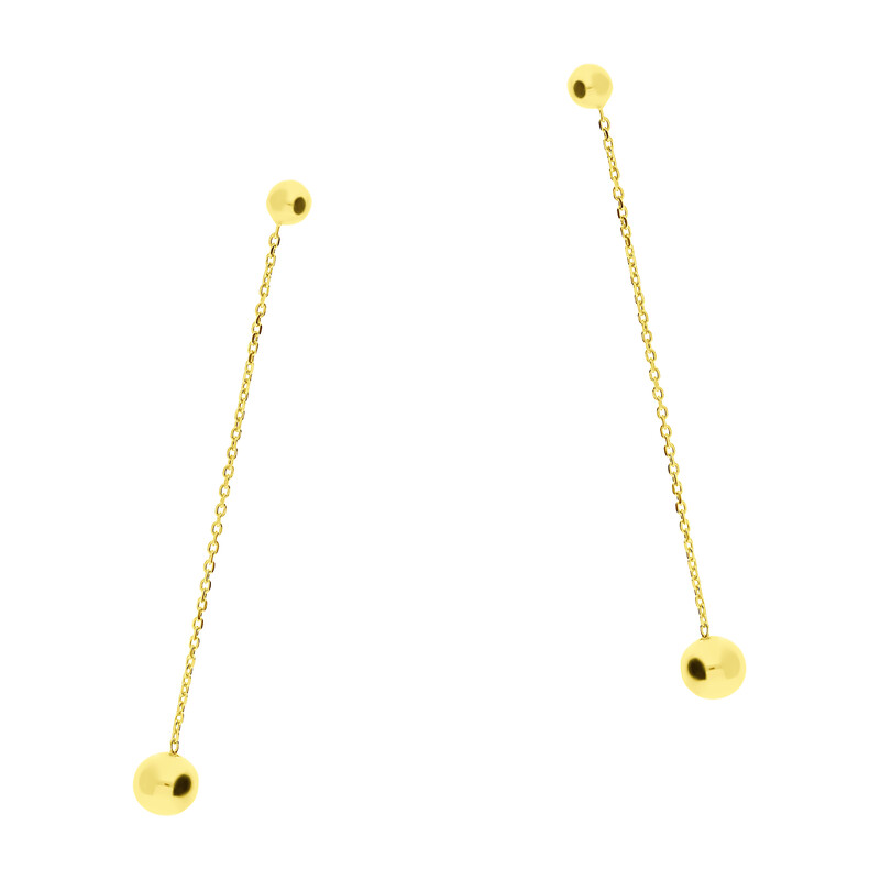 Kolczyki pozłacane wypukła kulka na łańcuszku anker/sztyft PW NEW 231 GOLD próba 925